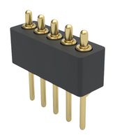 MILL-MAX 854-22-005-10-004101 Spring Loaded Connector, Pogo Pin Header, 1.27 mm, 1 Row, 5 Contacts, Through Hole Mount, Brass