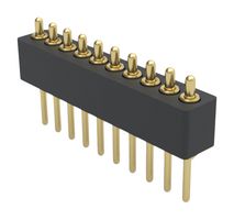 MILL-MAX 854-22-010-10-004101 Spring Loaded Connector, Pogo Pin Header, 1.27 mm, 1 Row, 10 Contacts, Through Hole Mount, Brass