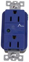 HUBBELL WIRING DEVICES HBL5262SA Mains Plug, Duplex Receptacle, TVSS Protection, NEMA 5-15R, 15A, 125V, Blue, LED, Alarm