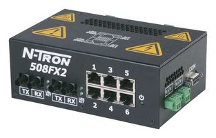 RED LION CONTROLS 508FX2-A-ST Switch, 8 Ports, Industrial, Managed Fast Ethernet, DIN Rail, RJ45 x 6, ST x 2, 10Mbps, 100Mbps