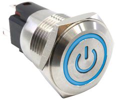 E-SWITCH PVB3F2B0SS644 Vandal Resistant Switch, Stainless Steel Actuator Finish, PVB3 Series, 16 mm, SPDT, On-(On)