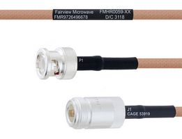 FAIRVIEW MICROWAVE FMHR0059-72 RF / Coaxial Cable Assembly, 6 ft, 1.82 m, RG400, BNC RP Plug, N Type RP Jack, 50 ohm