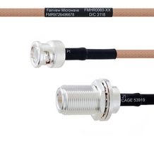FAIRVIEW MICROWAVE FMHR0060-48 RF / Coaxial Cable Assembly, 4 ft, 1.21 m, RG400, BNC RP Plug, N Type Bulkhead Jack, 50 ohm