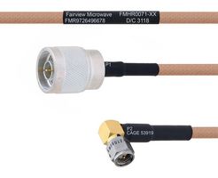 FAIRVIEW MICROWAVE FMHR0071-12 RF / Coaxial Cable Assembly, 12 ", 305 mm, RG400, N Type RP Plug, SMA RP Right Angle Plug, 50 ohm