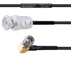 FAIRVIEW MICROWAVE FMHR0102-36 RF / Coaxial Cable Assembly, 36 ", 914.4 mm, RG174, BNC RP Plug, SMA RP Right Angle Plug, 50 ohm