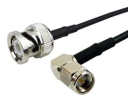 FAIRVIEW MICROWAVE FMC0408174-60 RF / Coaxial Cable Assembly, 5 ft, 1.52 m, RG174, SMA Right Angle Plug, BNC Plug, 50 ohm