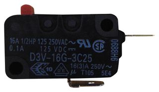 OMRON ELECTRONIC COMPONENTS D3V-16G-3C25-K Microswitch, Miniature, Pin Plunger, SPST-NO, Quick Connect, 16 A