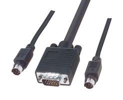 L-COM CTL3KVMM-7.5 Computer Cable, HD-15 Plug / 2-Mini DIN 6 Position Plug, HD-15 Plug / 2-Mini DIN 6 Position Plug