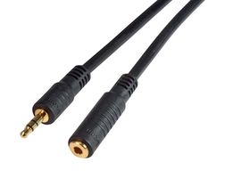L-COM CTL35MF-25 Audio / Video Cable Assembly, 3.5mm Stereo Plug, 3.5mm Stereo Socket, 25 ft, 7.6 m, Black