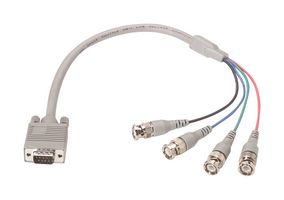 L-COM CTL4CAD-3 Audio / Video Cable Assembly, D Sub 9 Position Plug, 4 x BNC Plug, 3 ft, 914.4 mm, Gray