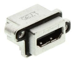 AMPHENOL COMMUNICATIONS SOLUTIONS MHDRA111M0 HDMI Connector, Type A, 19 Contacts, Receptacle, Panel Mount, Through Hole Right Angle