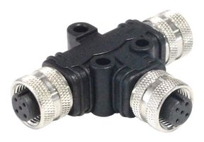 BULGIN LIMITED PXPPVC12TSFF04AFBBFB Sensor Splitter, T - Style, Panel Mount, 4 Position M12 Receptacle, 2 x 4 Position M12 Receptacle