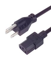 L-COM PCM1012 Mains Power Cord, NEMA 5-15P to IEC 60320 C13, 2.3 m, 10 A, 125 V