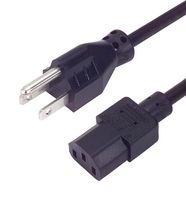 L-COM PCM1014 Mains Power Cord, NEMA 5-15P to IEC 60320 C13, 3 m, 10 A, 125 V, Black