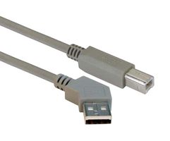 L-COM CA45LA-B-03M Cable USB, Tipo A Macho 45° a Tipo B Macho, 300 mm, 11.8 ", USB 2.0, Gris