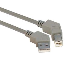 L-COM CA45RA-45RB-5M USB Cable, 45° Type A Plug to 45° Type B Plug, 5 m, 16.4 ft, USB 2.0, Gray