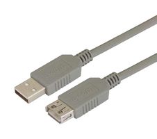 L-COM ECUSBAX-075M USB Cable, Type A Plug to Type A Receptacle, 750 mm, 29.5 ", USB 2.0, Gray
