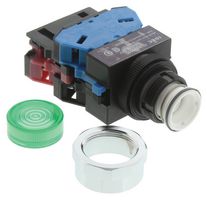 IDEC ALW29911D-G-24V Industrial Pushbutton Switch, TW Series, 22.3 mm, SPST-NO, SPST-NC, Momentary, Round Raised, Green