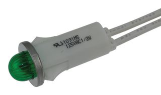 VCC / VISUAL COMMUNICATIONS COMPANY 1091M5-125VAC LED Panel Mount Indicator, Dome, 1091M Series, Green, 125 VAC, 12.7 mm, Not Rated