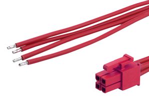 MOLEX 226245-1044 Cable Assembly, Mini-Fit Versa Receptacle to Free End, 4 Positions, 4.2 mm, 2 Row, 600 mm, 23.6 "