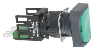 SCHNEIDER ELECTRIC XB6DA31B Botón Pulsador Industrial, Harmony XB6 Series, 16 mm, SPST-NO, Momentáneo, Rectangular Al ras