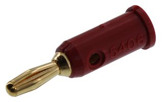 POMONA 5406-2 Banana Test Connector, Plug, Cable Mount, 15 A, 5 kV, Gold Plated Contacts, Red