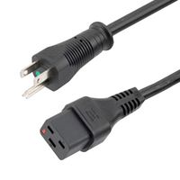 L-COM C19LHGN515P-15-10F Cable de Alimentación, NEMA 5-15P-HG a IEC 320 C19, 3.05 m, 15 A, 125 V, Negro