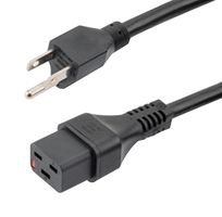 L-COM C19LN515P-15-10F Cable de Alimentación, NEMA 5-15P a IEC 320 C19, 3.05 m, 15 A, 125 V, Negro