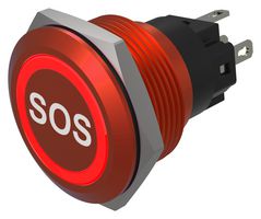 EAO 82-6751.1114.B015 Vandal Resistant Switch, 82 Series, 22 mm, SPDT, Momentary, Round Flush, Red