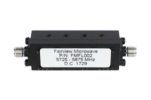 FAIRVIEW MICROWAVE FMFL002 BANDPASS CAVITY FILTER OPERATING FROM 5.725 GHZ TO 5.875 GHZ WITH SMA FEMALE CONNECTORS ROHS COMPLIANT: YES