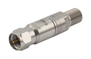 FAIRVIEW MICROWAVE SD8260 75 OHM F PLUG TO F JACK DC BLOCK INNER FROM 10MHZ TO 3GHZ RATED 200 VOLT IN STAINLESS STEEL