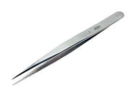 AVEN 18053-CS Tweezers, Precision, Style 3, Straight/Pointed, 125mm Overall Length, Carbon Steel