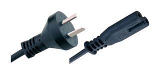 MEGA ELECTRONICS 197-81-2 Mains Power Cord, Mains Plug, Argentina to IEC 60320 C7, 2 m, 2.5 A, 250 V, Black