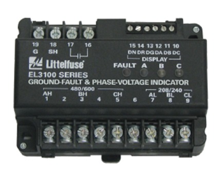 EL3100 ground-fault and phase-voltage indicator can be used in conjunction with an SE-601 series DC ground-fault monitoring for monitoring the status of a BESS’s battery banks.