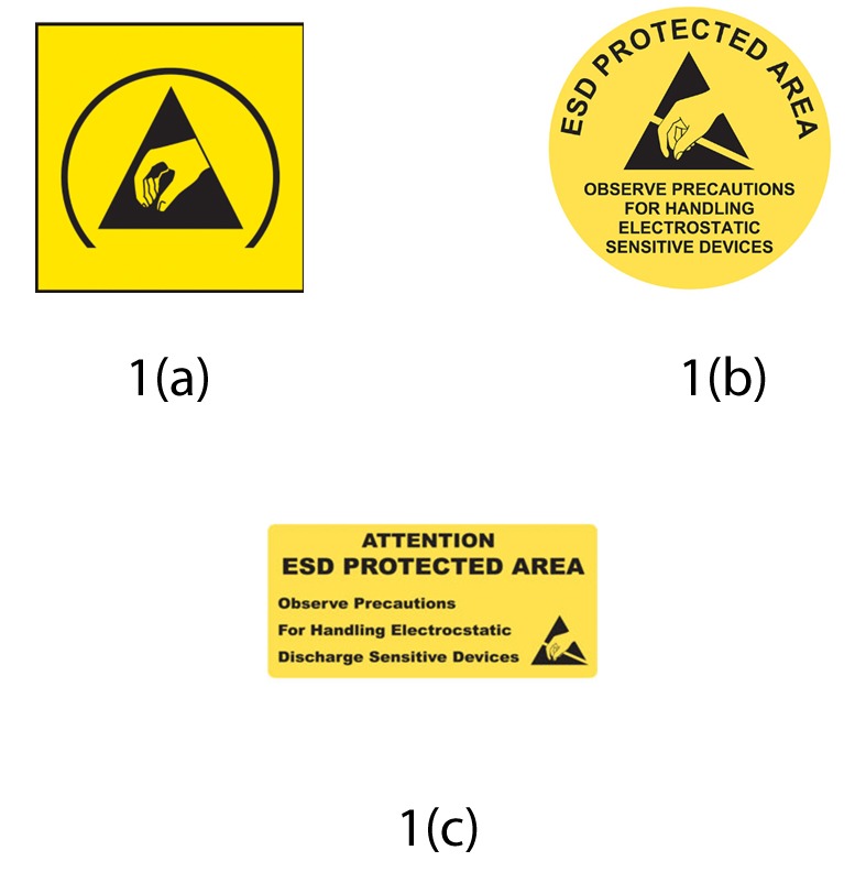 Figure 1(a): ESD protective symbol, 1(b): ESD susceptibility symbol, 1(c): EPA identifiers (Source)
